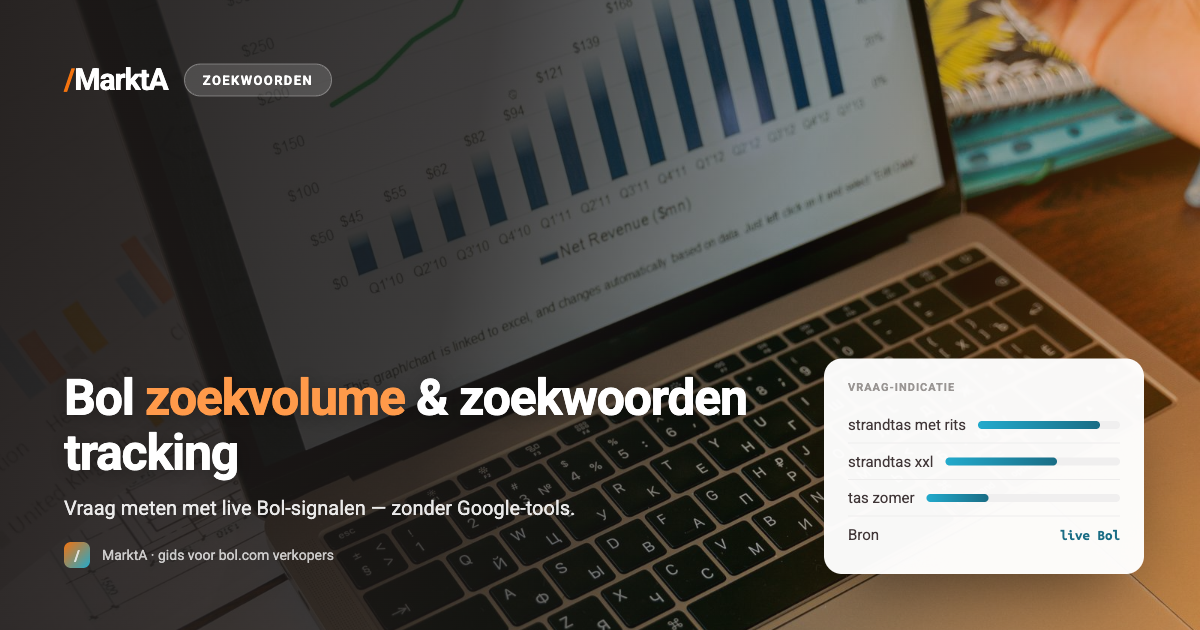 Laptop met analytics-grafieken — bol.com zoekvolume en zoekwoorden tracking
