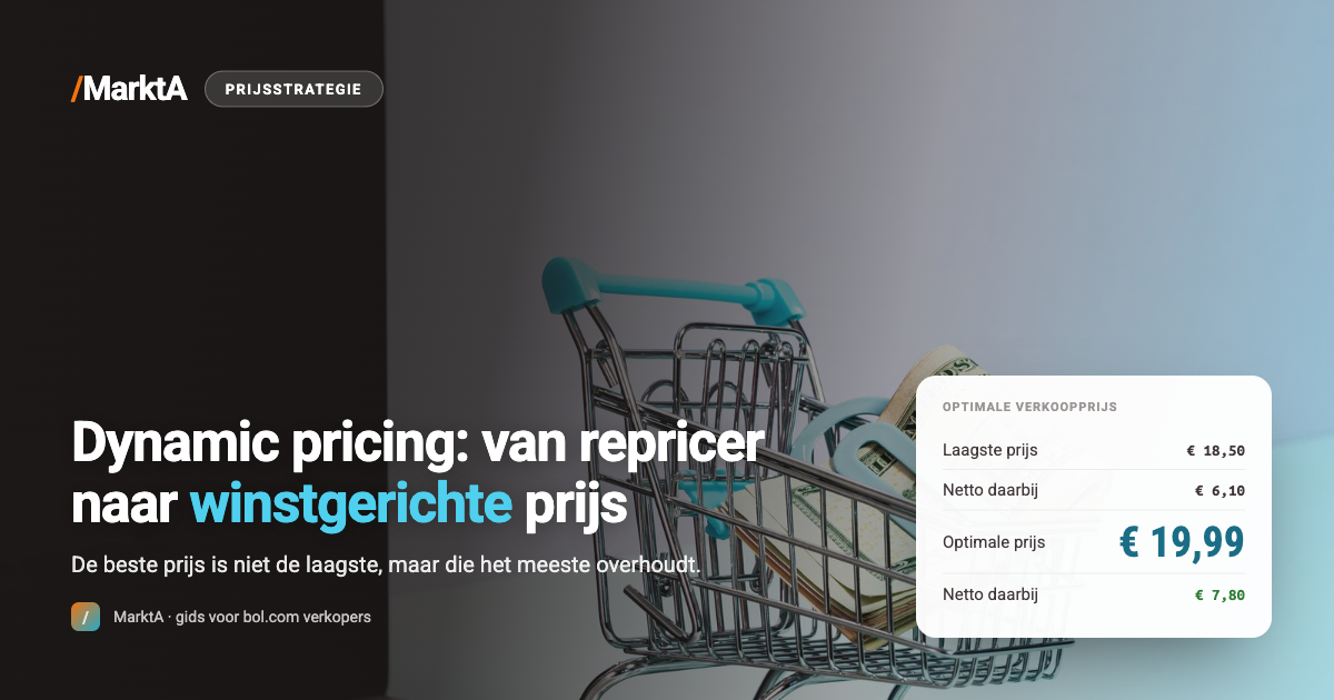 Winkelwagentje met geld naast een laptop — dynamic pricing op bol.com